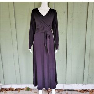 NWT SOFT SURROUNDINGS Black Jersey Faux Wrap Maxi Dress Medium M